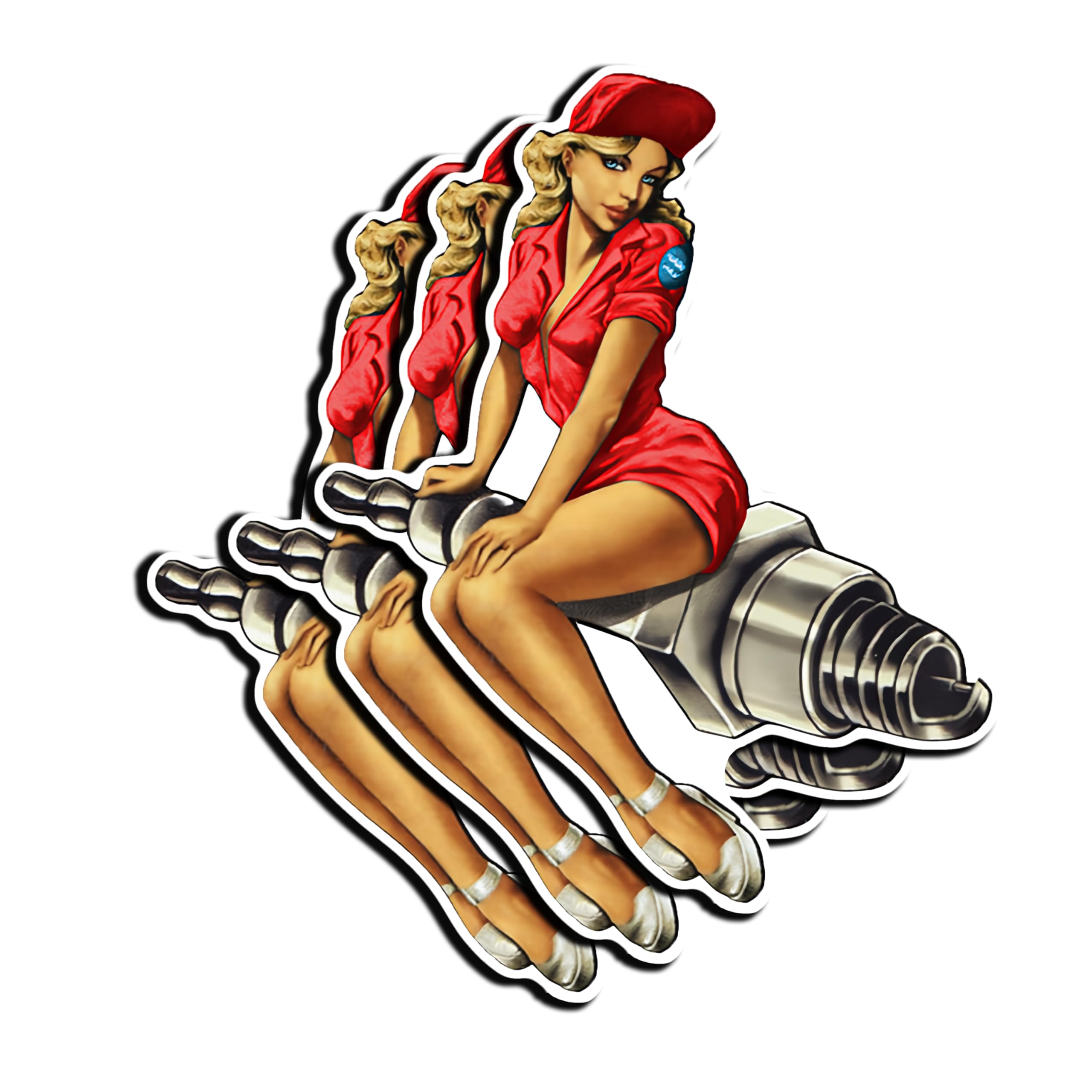 Spark Plug Pin Up Girl Decal, 5 in - Toolbox Stickers, Mechanic, Car Sticker, Vintage