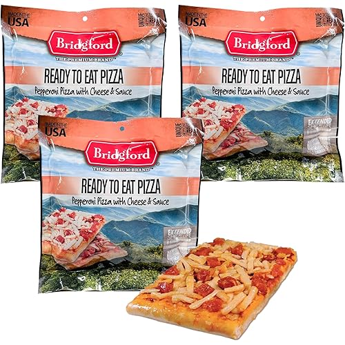 Bridgford Pepperoni Pizza Slice with Cheese - Shelf-Stable Survival Food Storage Meals - 3 Pack - Long Shelf Life High-Protein Survival Meals for Emergency Preparedness - No Refrigeration Needed