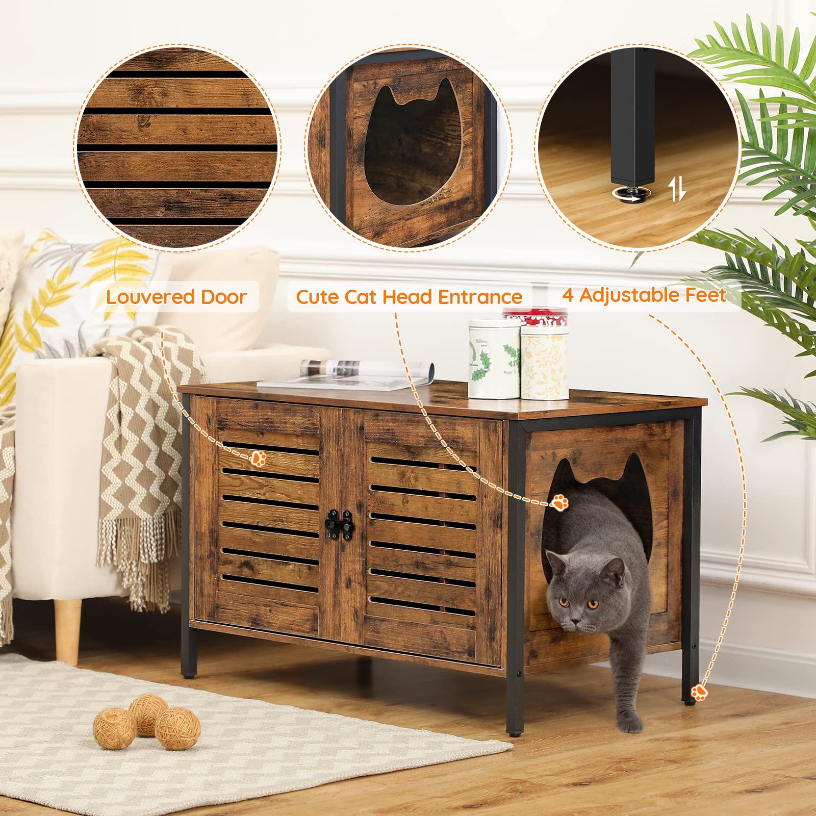 HOOBRO Cat Litter Box Enclosure, Hidden Litter Box Furniture with