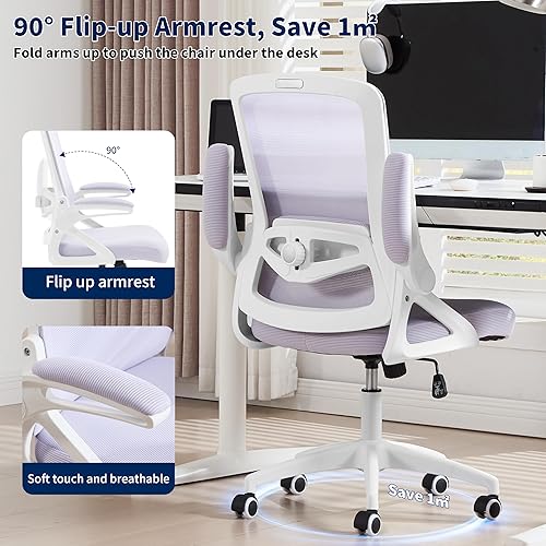 Miniatura 7 de Silla de oficina ergonómica, silla de escritorio con soporte lumbar ajustable, sillas de computadora cómodas de malla transpirable con reposabrazos