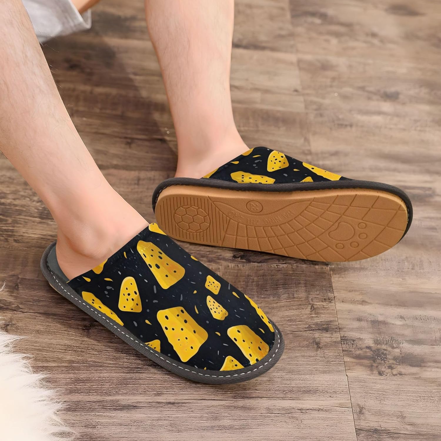 Cheese House Slippers – Cozy Fuzzy Slippers for Guests, Washable & Disposable, Perfect for Shoeless Home, Spa & Hotel Use A111421