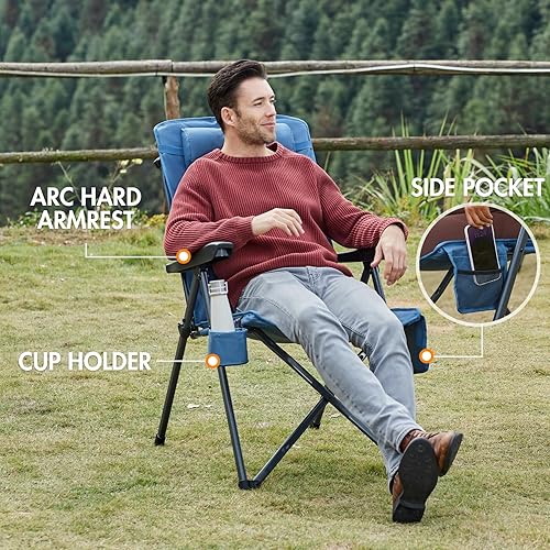 Miniatura 8 de PORTAL Silla reclinable de campamento con respaldo ajustable plegable para adultos, portátil, respaldo alto, de gran tamaño, 400 libras (azul)