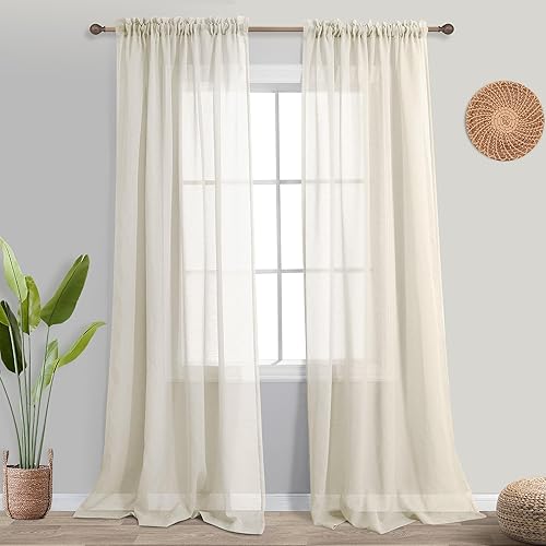 Miniatura 10 de KOUFALL Cortinas traslúcidas negras de 84 pulgadas de largo para sala de estar, juego de 2 paneles de cortinas de lino sintético con bolsillo para