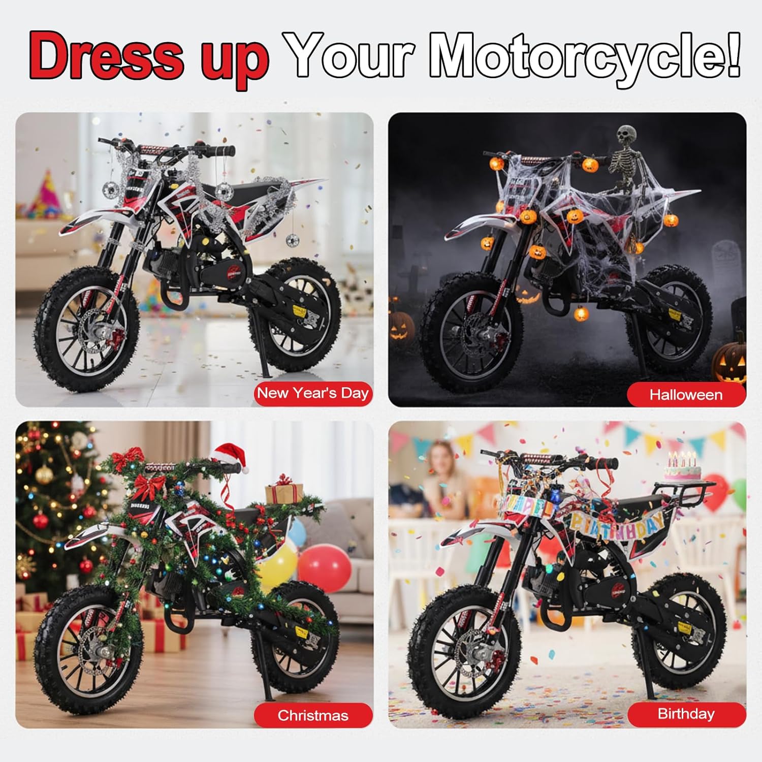 49cc Kids Dirt Bike - Gas-Powered 2-Stroke, Off-Road 10” Tires, Dual Disc Brakes, Upgraded 40x20 Frame, Pull Start Pit Bike, 25MPH Speed, Support up to 330Lbs (Black)