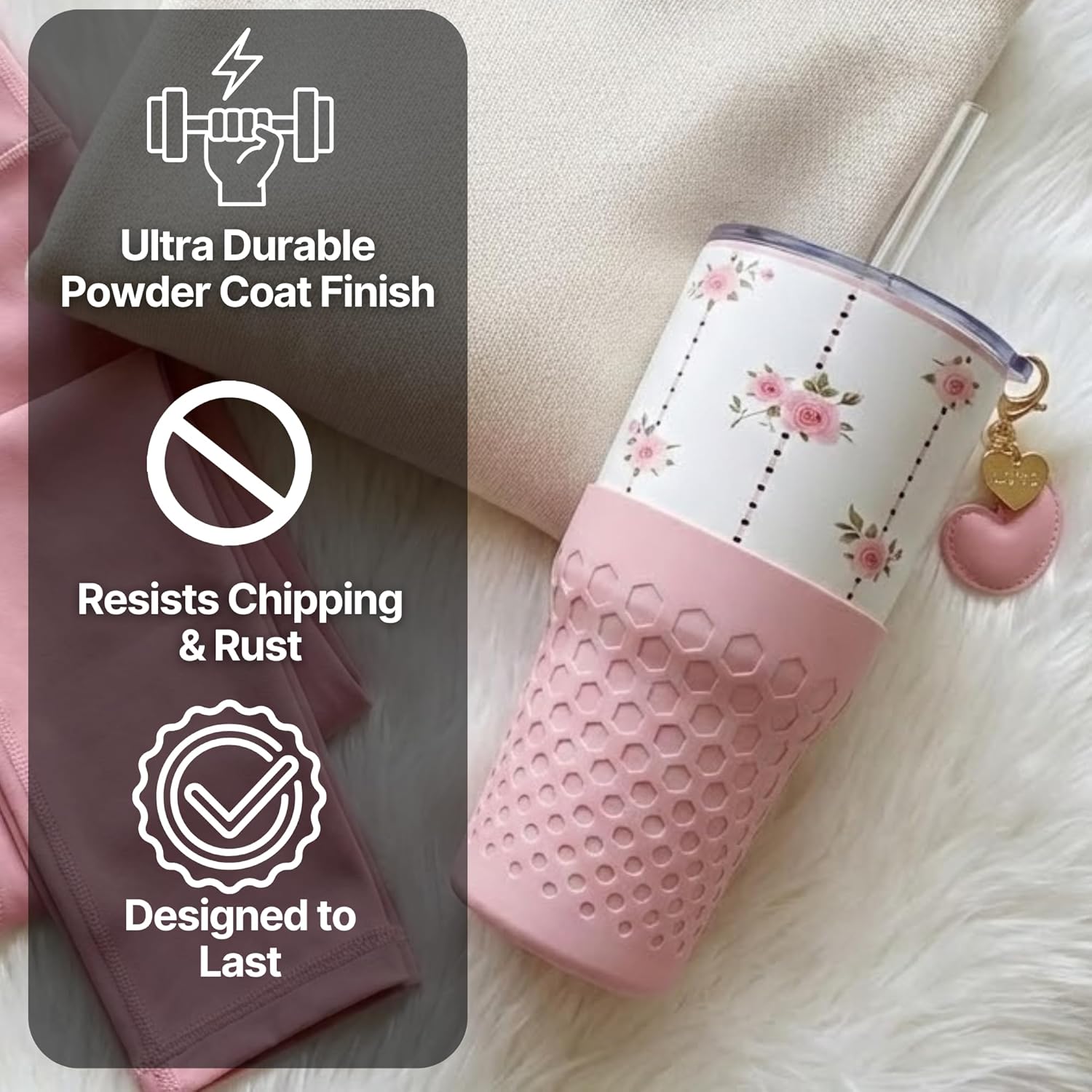 Biddlebee 30oz Pink Tumbler with Straw & Charm – Valentines Day Gifts for Her, Wife, Girlfriend – Cute Stainless Steel Cup in Gift Box – Birthday Gift for Mom, Sister, Best Friend - Image 6