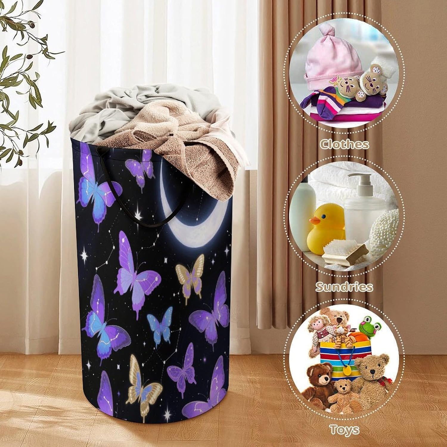 Butterfly Laundry Hamper Fashion Dirty Laundry Hamper Portable Laundry Hampers with Handles Lightweight Large Clothes Storage Basket for Bedroom Bathroom