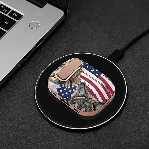 Miniatura 4 de Headphone Cover Compatible with Airpods Pro 2 Case Vintage American Flag Wolf, Plastic, with Lock, Shockproof Protective