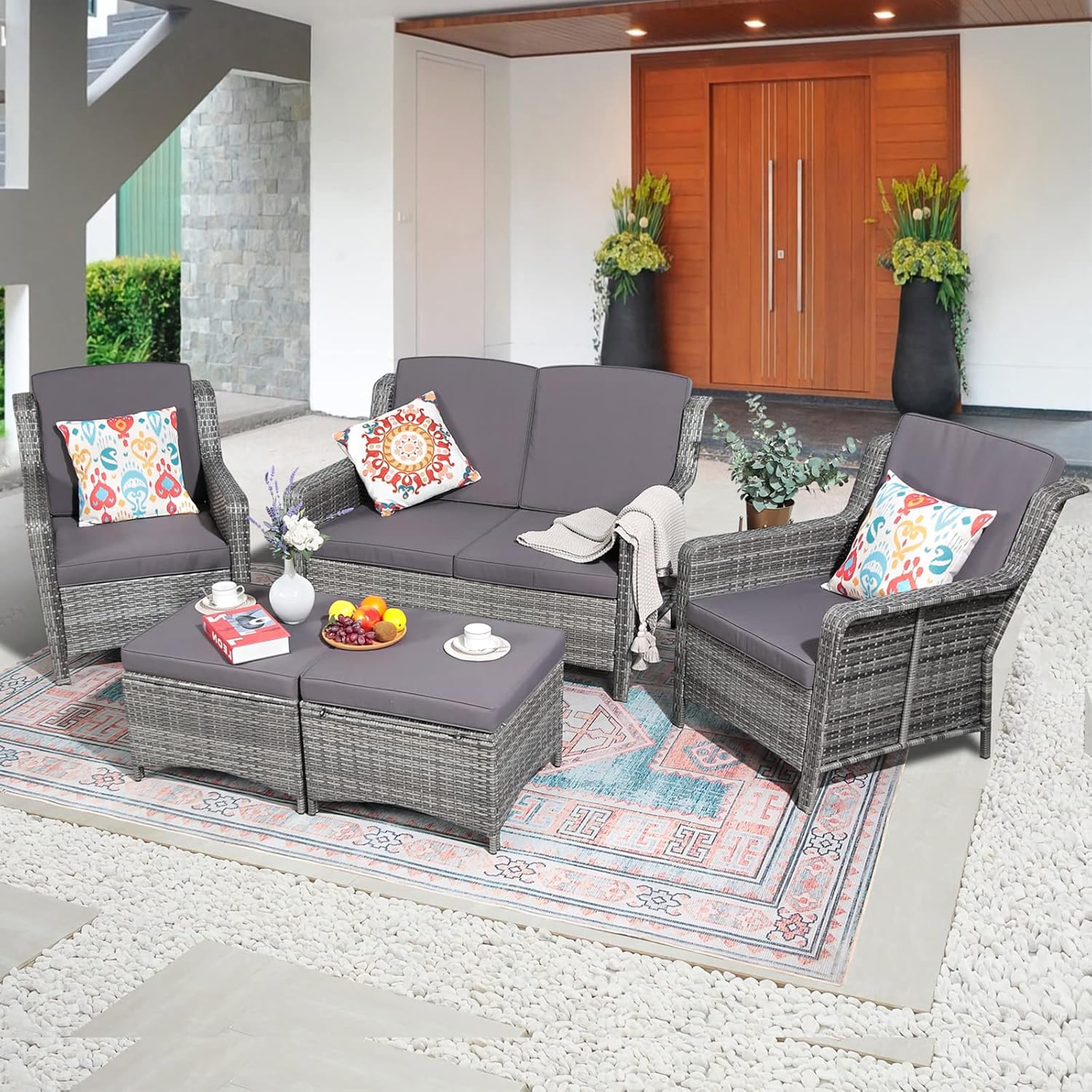 Patiorama 5Piece Patio Furniture Set, All Weather Wicker