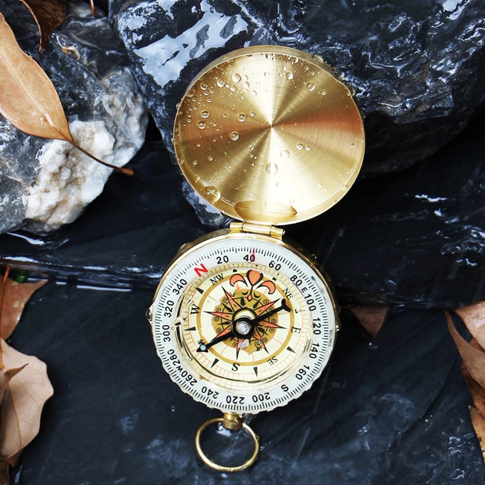 Kompas z czystej miedzi kompas vintage mosiądz półprzezroczysty kieszonkowy kompas outdoorowy turystyka kemping zegarek w stylu retro świecący z osłoną