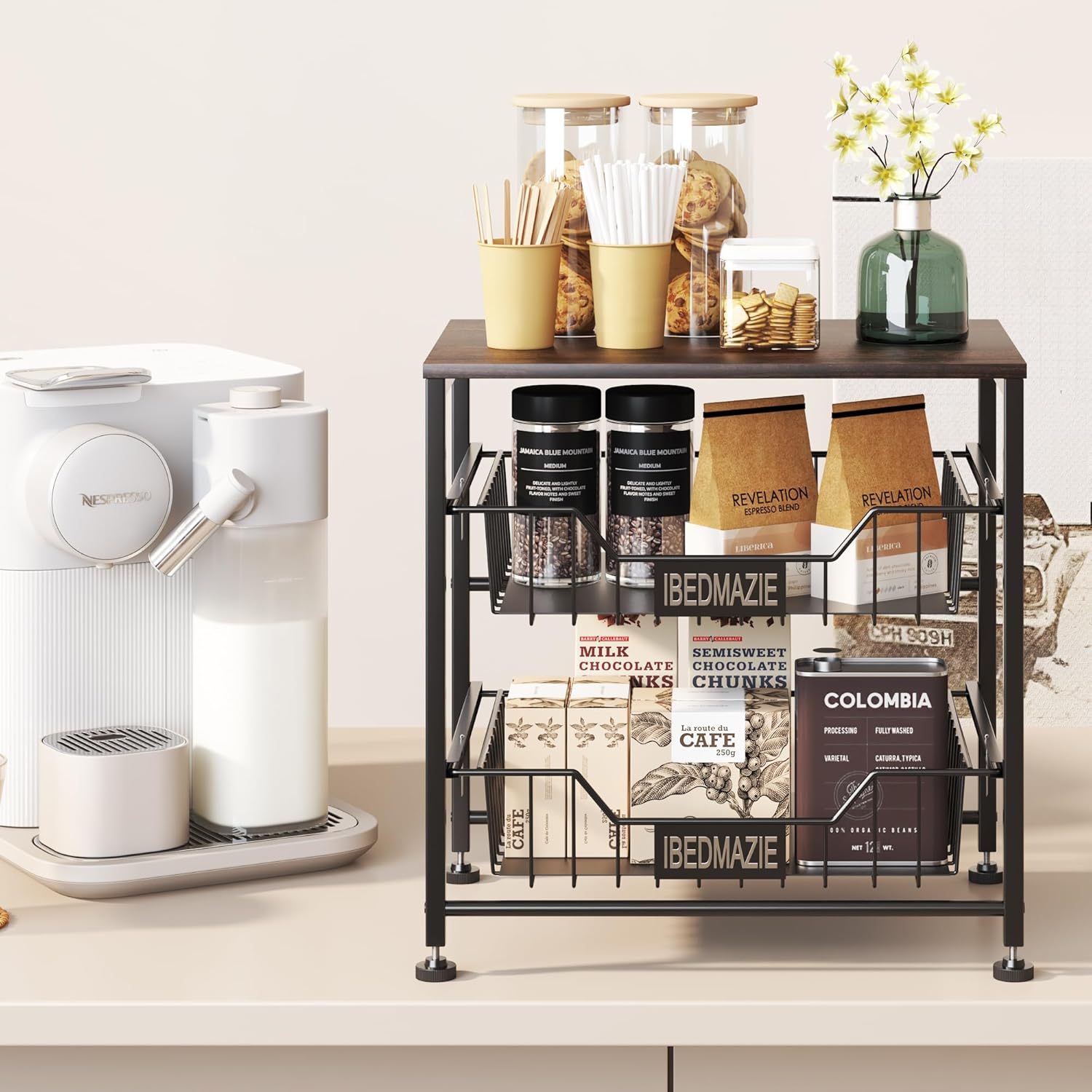 Metal Storage Organizer with Drawers,Fruit Basket for Kitchen,3 Tier Organizer Used for Wardrobe,Office,Storage,Bathroom,Bedroom,Adjustable Feet,Easy Assembly (Black)