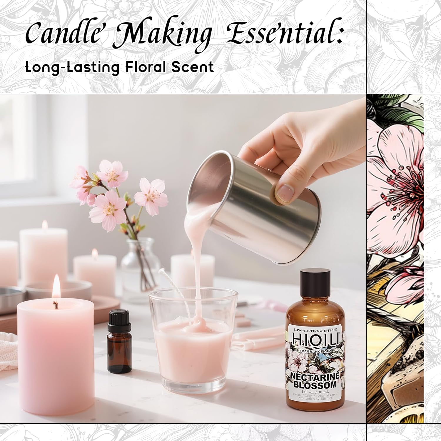 HIQILI Nectarine Blossom Fragrance Oil for Candle & Soap Making, Essential Oil Diffuser Use, Add to Body Lotion, Dryer Balls - 1 Fl Oz - Image 3