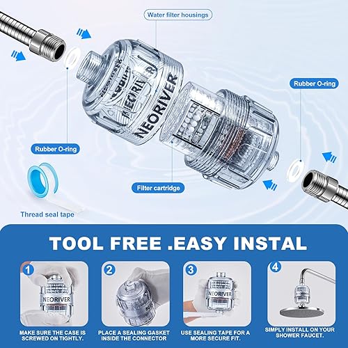 Miniatura 5 de Filtro de ducha, mejora la textura de la piel y el cabello, suaviza el agua dura, filtro de 15 capas para reducir productos químicos, elimina el