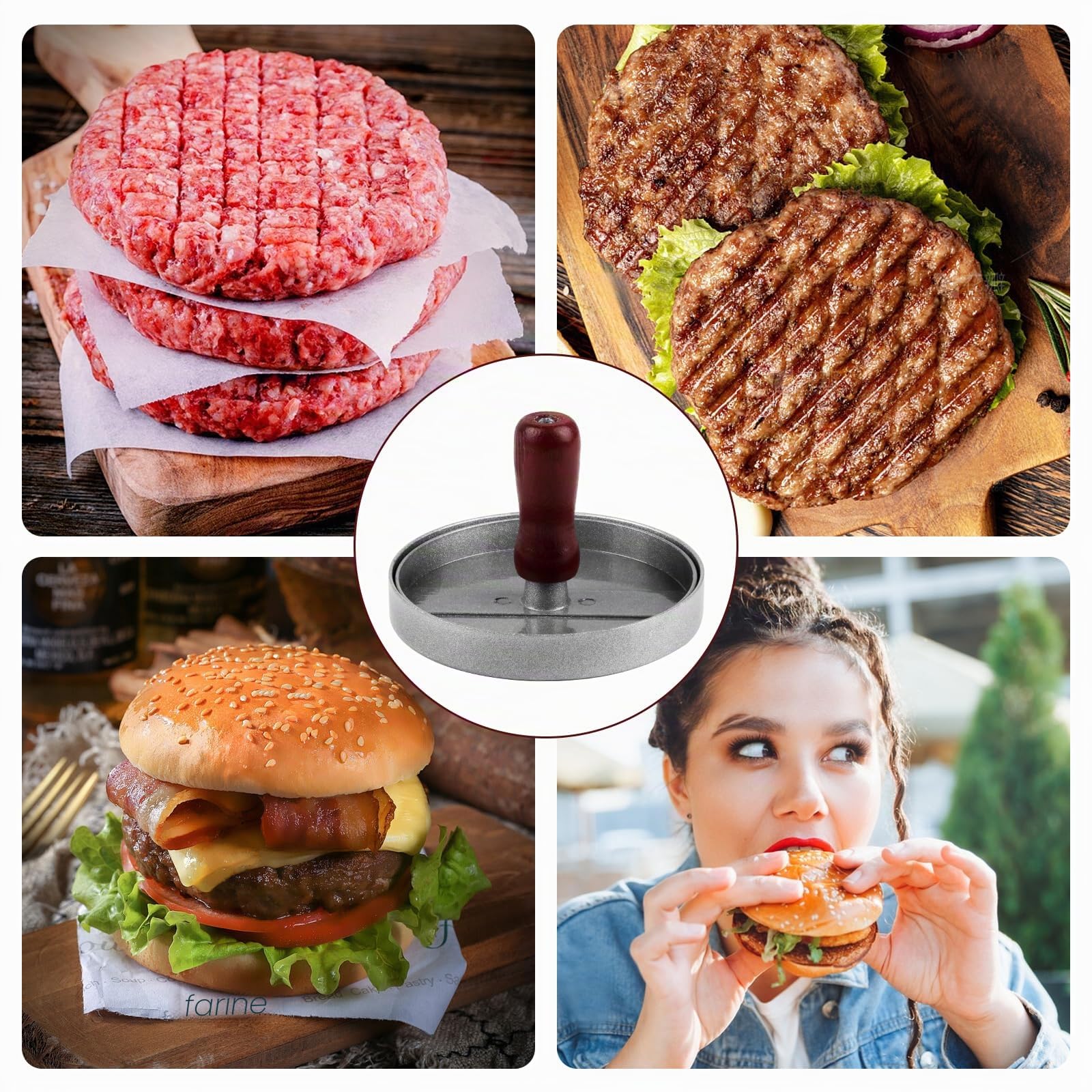 Presse à Burger en Aluminium avec 100 Papier Silicone, Moule à Viande pour Hamburgers
