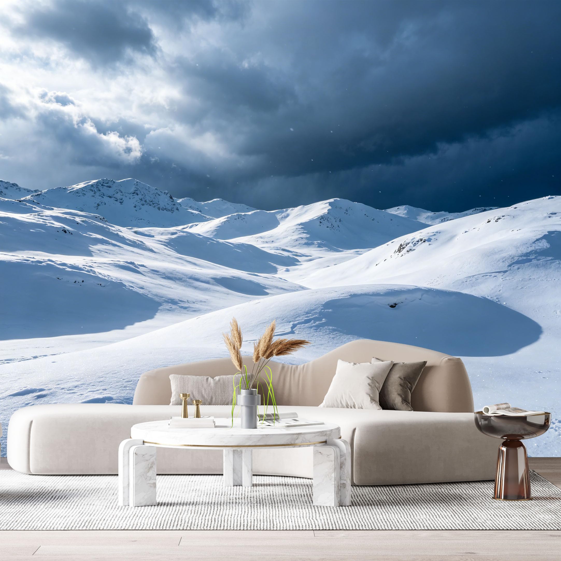 Custom Size Wall Murals Snowy Mountain Landscape Winter Sky Clouds SelfAdhesive Wall Fabric Removable Large Wallpaper for Photo Living Room