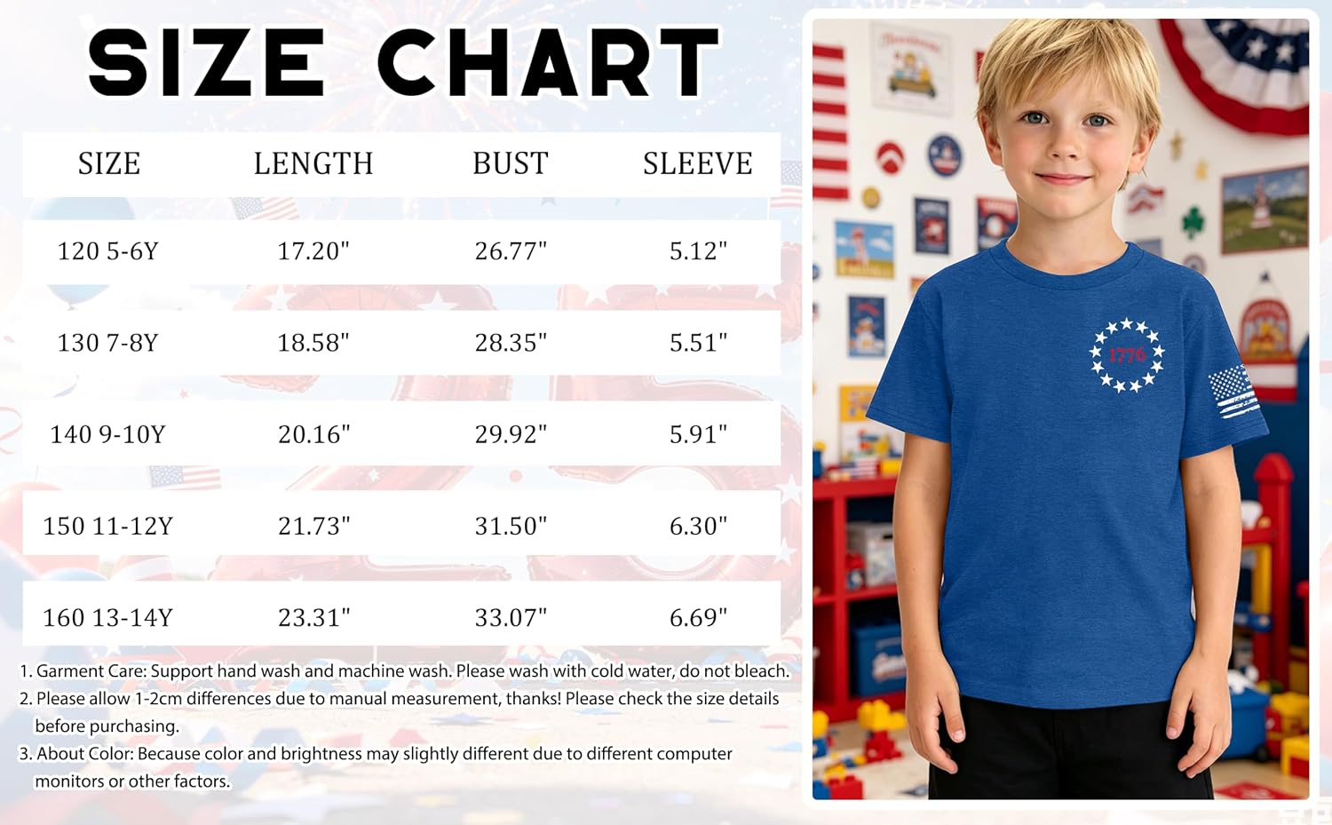 Kids 4th of July T-Shirt Boys Girls American Flag Graphic Shirts Patriotic USA Short Sleeve Tee Tops 5-14y