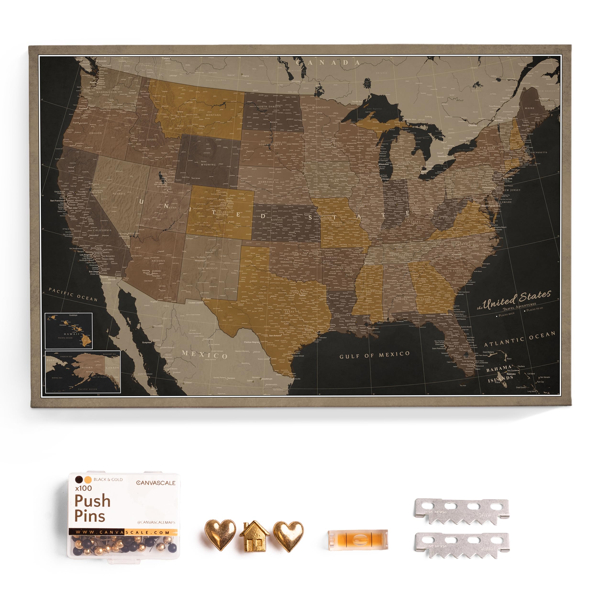 USA Map Canvas Wall Art with Cork Pin Board – Decorative Push Pin Travel Map for Home, Office, Living Room, Bedroom (90x60cm - Pattern 05)