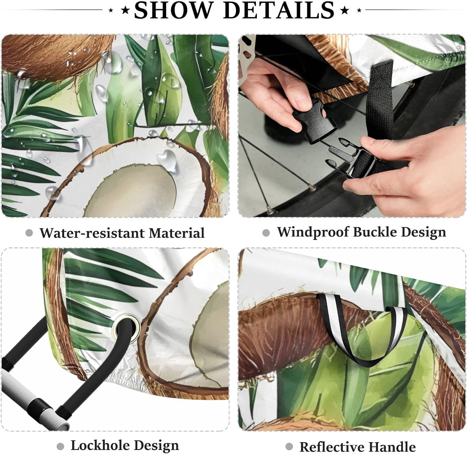 ALAZA Coconut Tropical Leaves Bike Cover Waterproof Outdoor Ebike Bicycle Covers Tarp Protection for 1/2 Bikes, Sun UV Dust Wind Proof