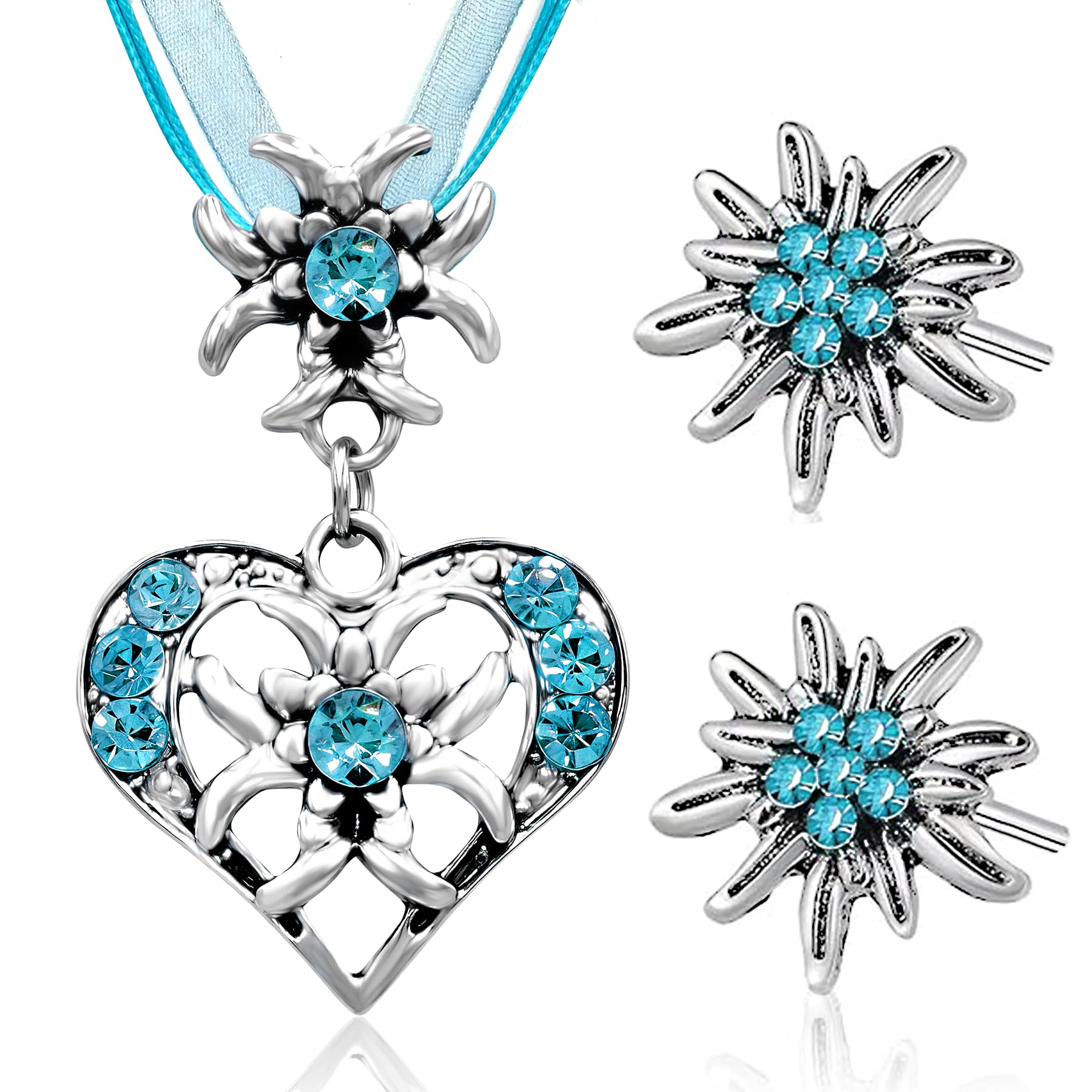 QOWUXHZ Trachtenschmuck Set 3-teilig - Bayerische Kette Mit Strass Herz