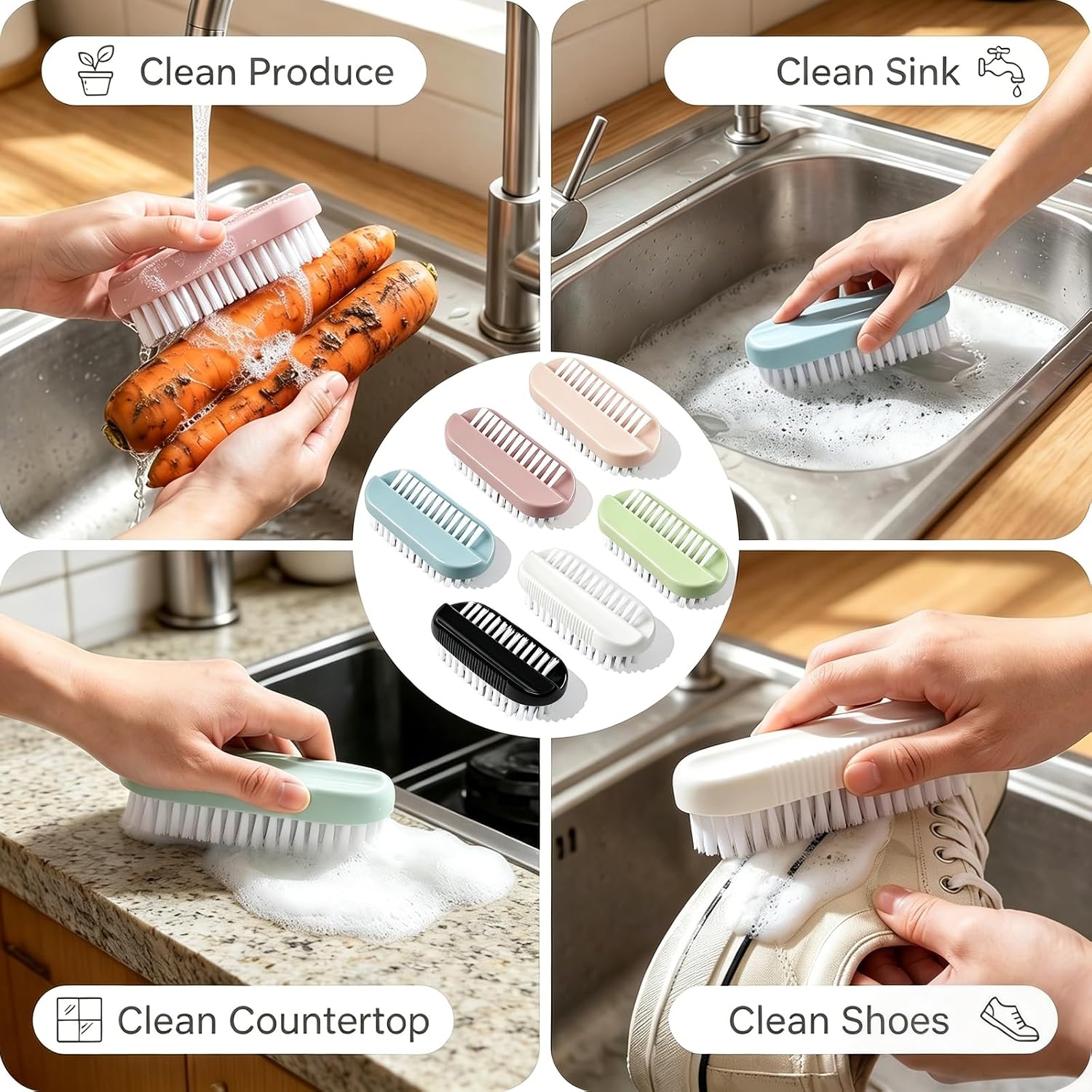 6 Pcs Finger Nail Scrub Brush, Fingernail Brushes for Cleaning under Nails, Double Sided Nail Scrubber Firm & Soft Bristles for Men Women