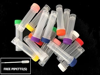 100 x 2ml Plastic Test Tube Vial Container White Screw Cap with O Ring seal