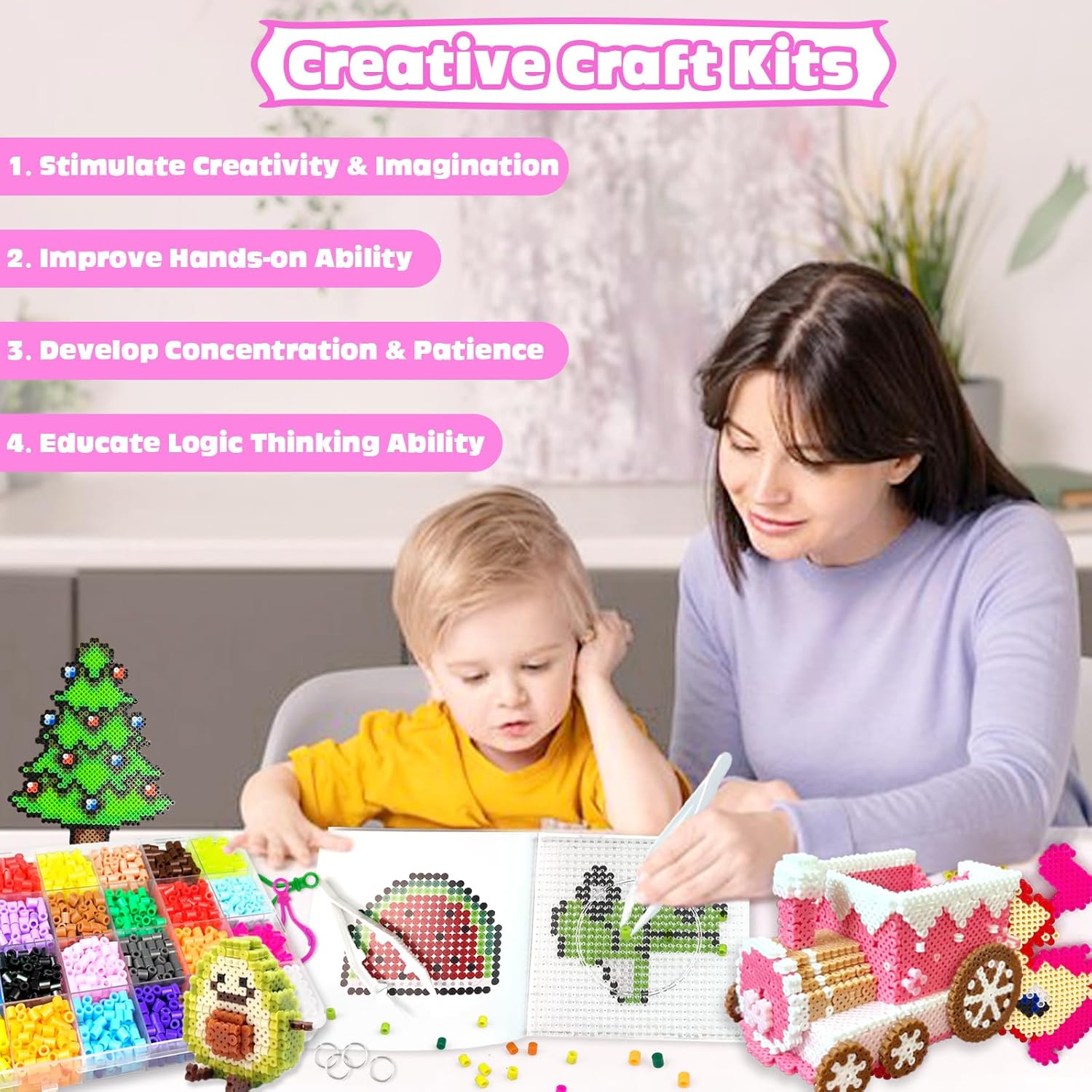 5MM Fuse Beads Kit for Kids, 72 Colors Fuse Beads Set Including Pegboards, Ironing Papers and Accessories, 3 Boxes Iron Beads, DIY Arts and Crafts Project for Girls & Boys Toys Gifts for Kids Age 5+