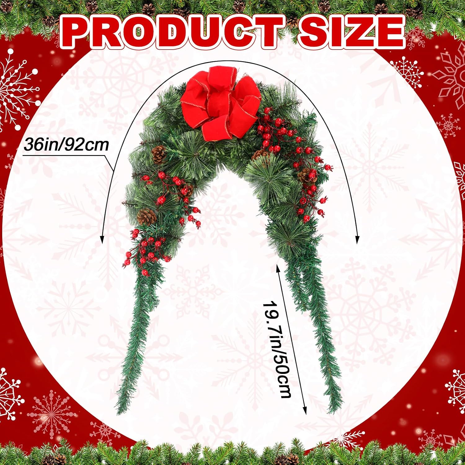 Suncalla 36 Inch Christmas Mailbox Swag Decoration with Light Outdoor Accented with Deep, Red Berry, Pine Cones, and 2m Soft White LED Light for Xmas Holiday Mantel Home Decor(Red Bow)