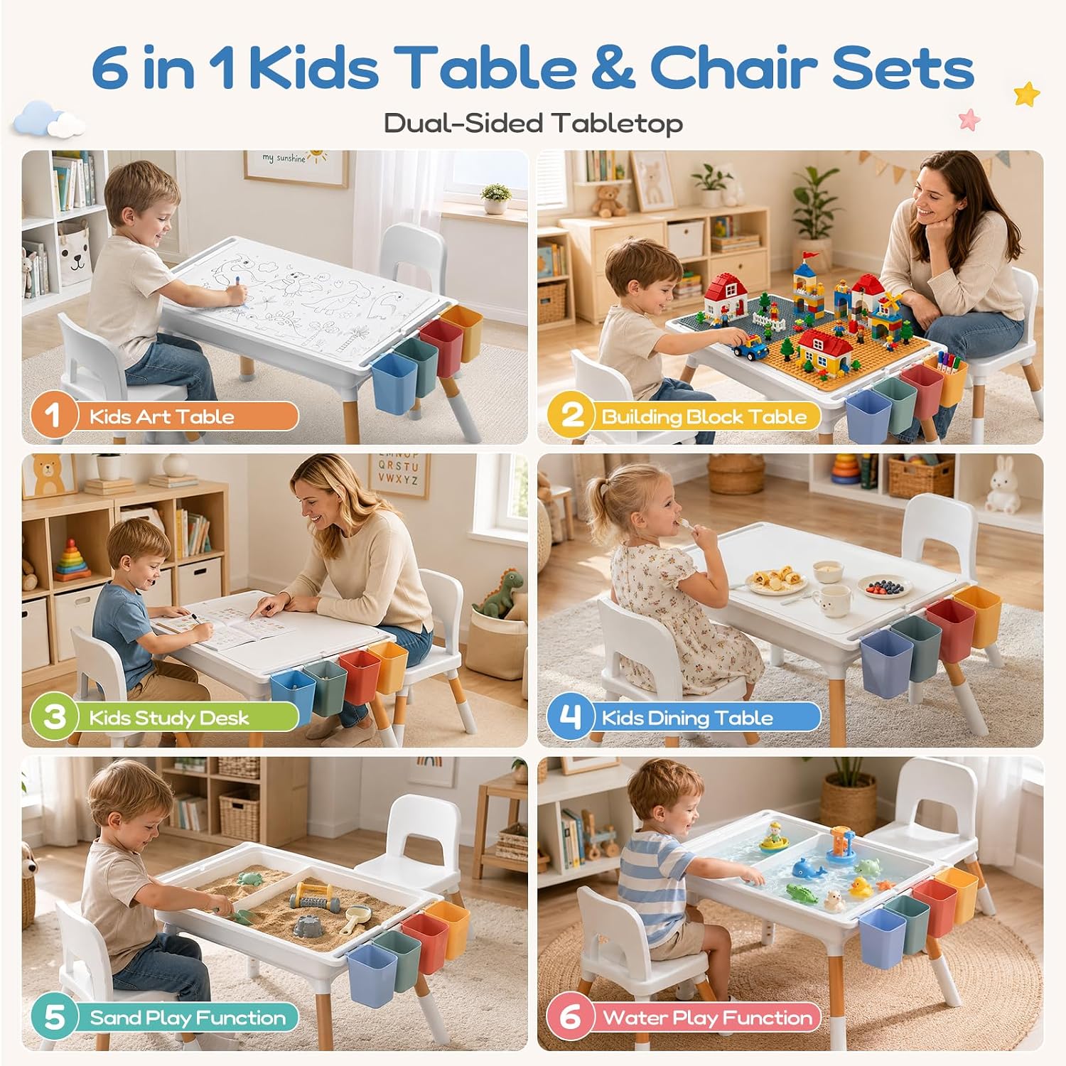 BIERUM Table & 2 Chairs Set, Height Adjustable, Dual-Size Block Plates