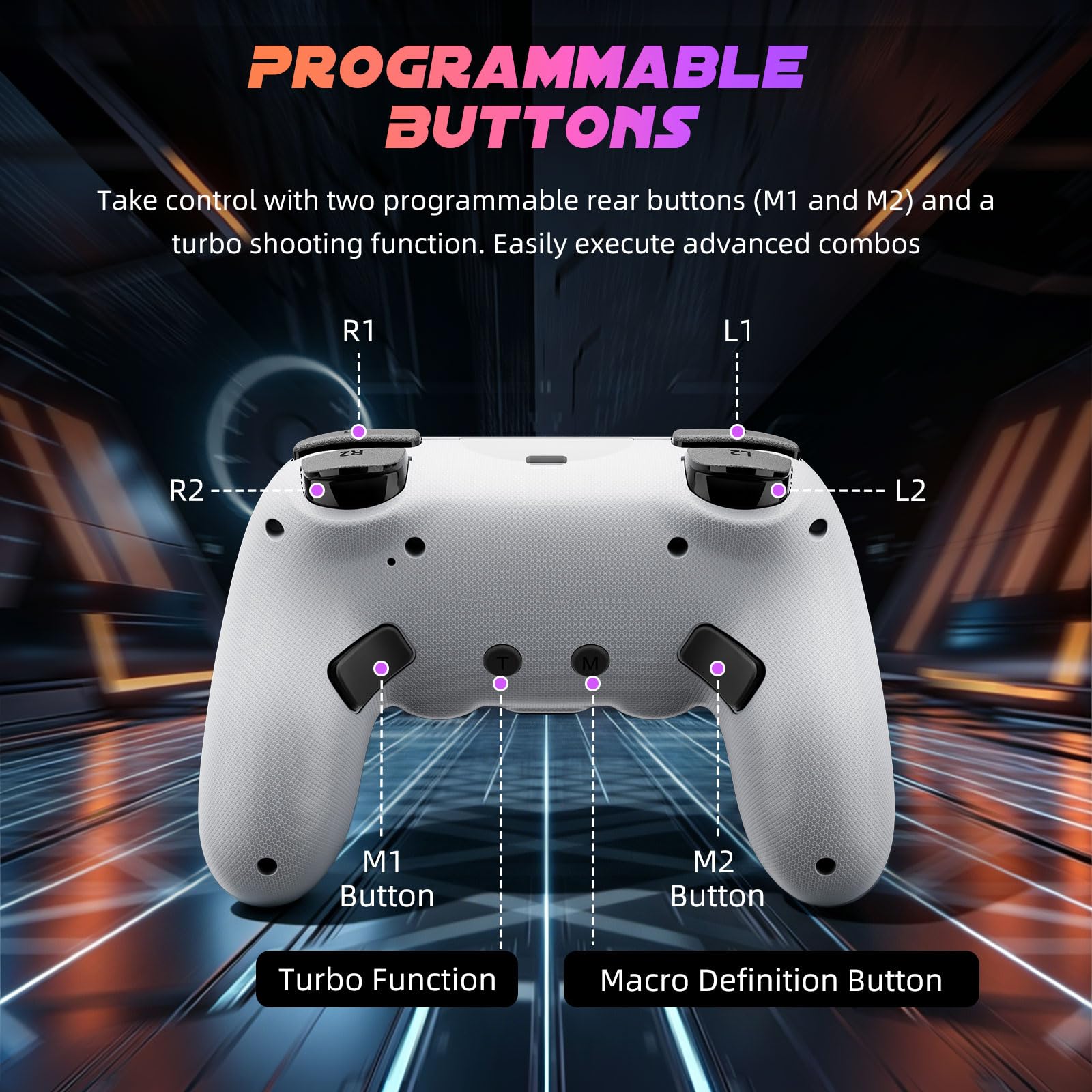 Vefacxy Manette sans fil pour PS5 avec RVB, boutons arrière programmables, macro et turbo – Manette Bluetooth avec microphone, capteur à 6 axes, prise audio 3,5 mm, compatible avec PS5 Pro/Slim/PC