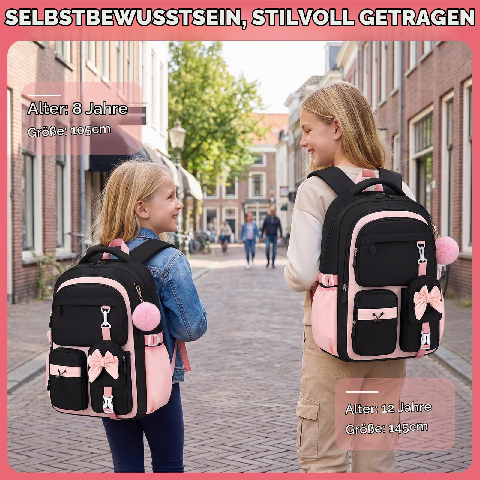 Amythe Schulrucksack Mädchen für 1. - 5. Klasse mit Reflektor | Schultasche Mädchen Rucksack Schule fur Teenager Grundschule Mittelschule, Lässiger Rucksack mit Geldbörse