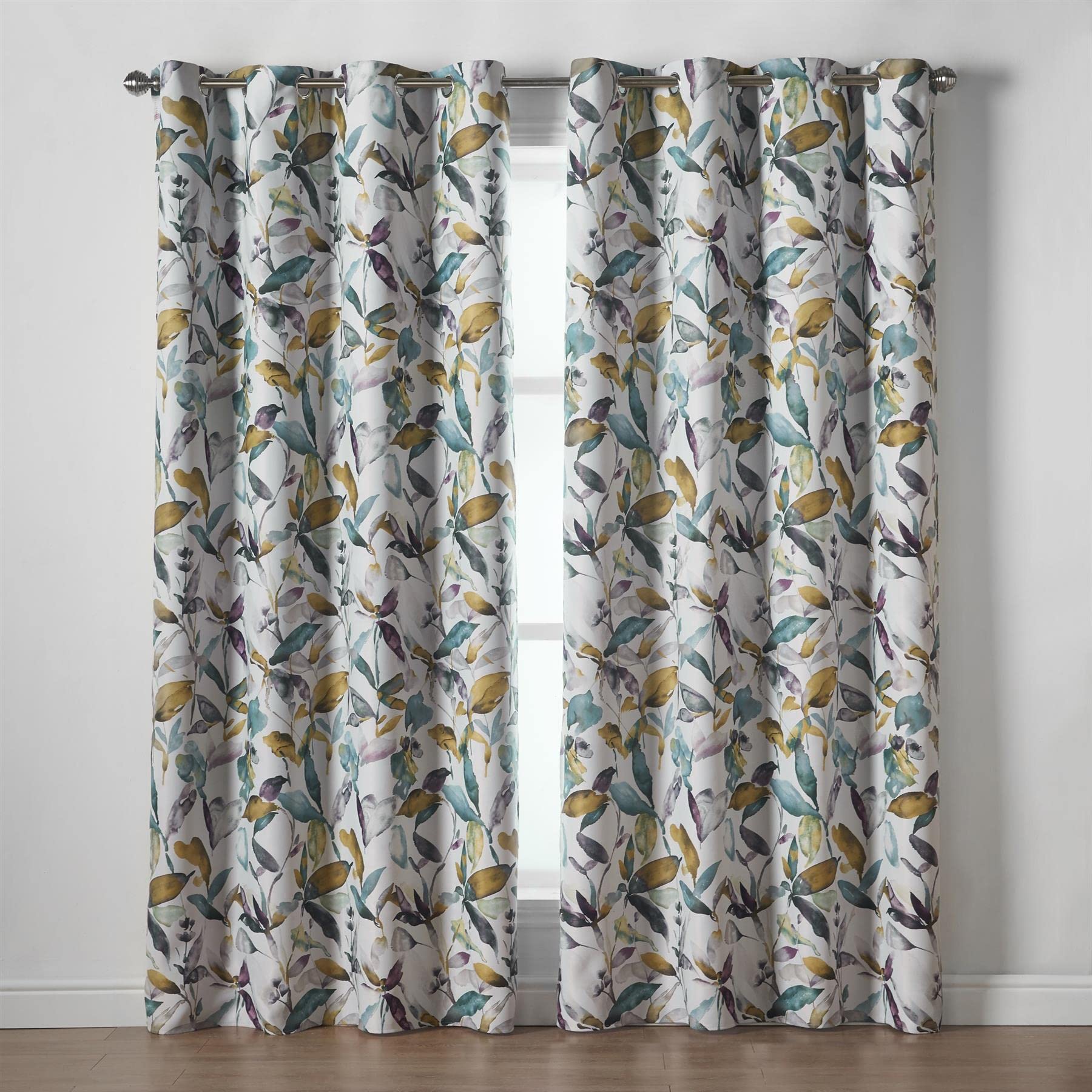 Alan Symonds Giverny 66" x 54" Green Printed Room Darkening Eyelet Ring Top Curtains