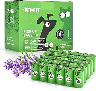 Pet N Pet Poop Bags, 540 Counts Dog Poop Bags, Lavender Scented Poop Bags, 38% Biobased USDA Dog Bags Poop Bag, Durable Doggy Poop Bags, Refills Dog Waste Bags, Dog Poop Bag Roll, Cat Litter Bags