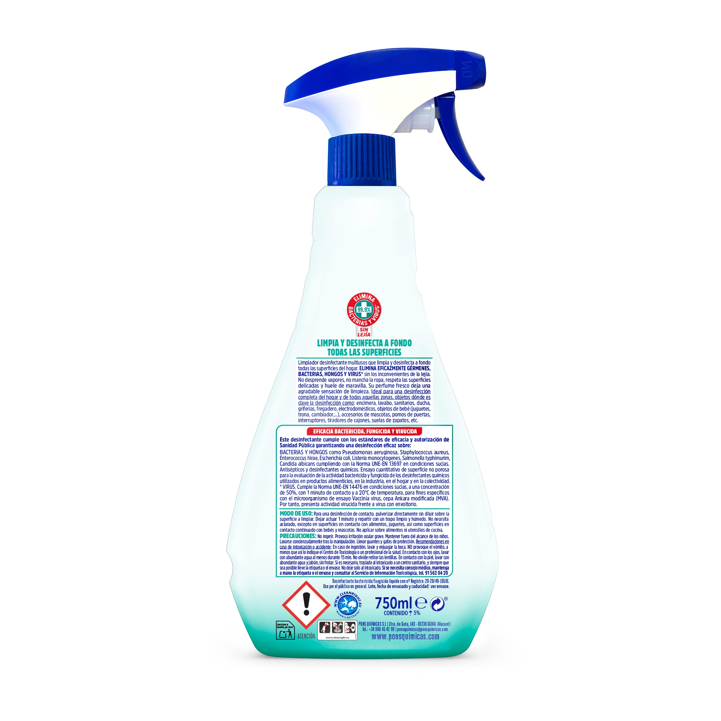 Asevi Desinfectante Multiusos Asevi 'Ready to Use' - Limpiador Desinfectante Multiusos - Sin Lejía - Elimina Gérmenes, Bacterias y Virus - Agradable Aroma - Envase de 750 ml