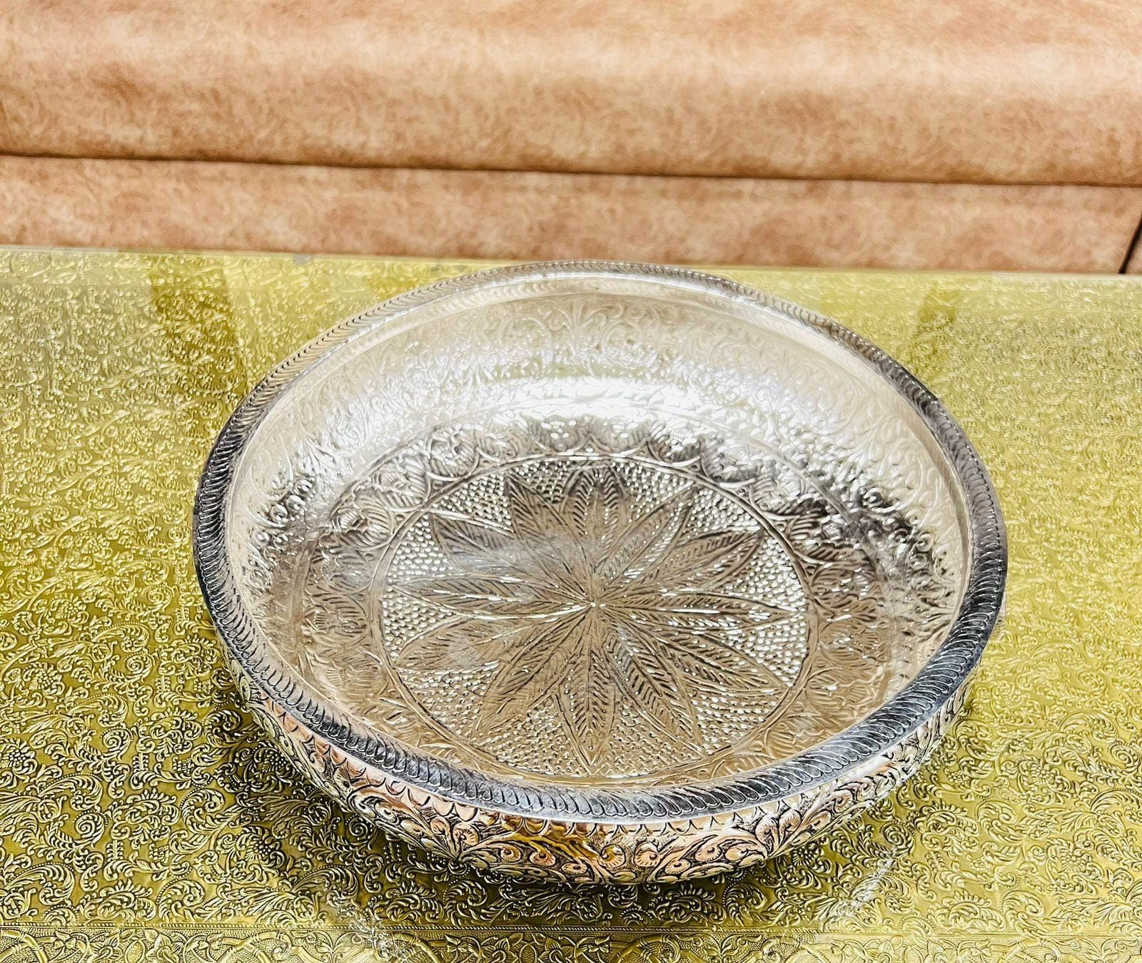 German Silver Big Size (Jumbo URLI) Decorative Urli Bowl for Floating Flowers and Home & Office Decor - (Size-18 Inch Diameter), Silver Color-image-9