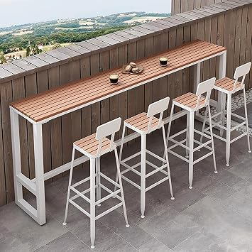 Outdoor Bar Height Patio Table,All-Weather Rectangular High Top Table,Long Narrow Bar Table with Powder Coated Steel Frame,Table Only78.7 "L x 15.7 "W x 41.3  H, White