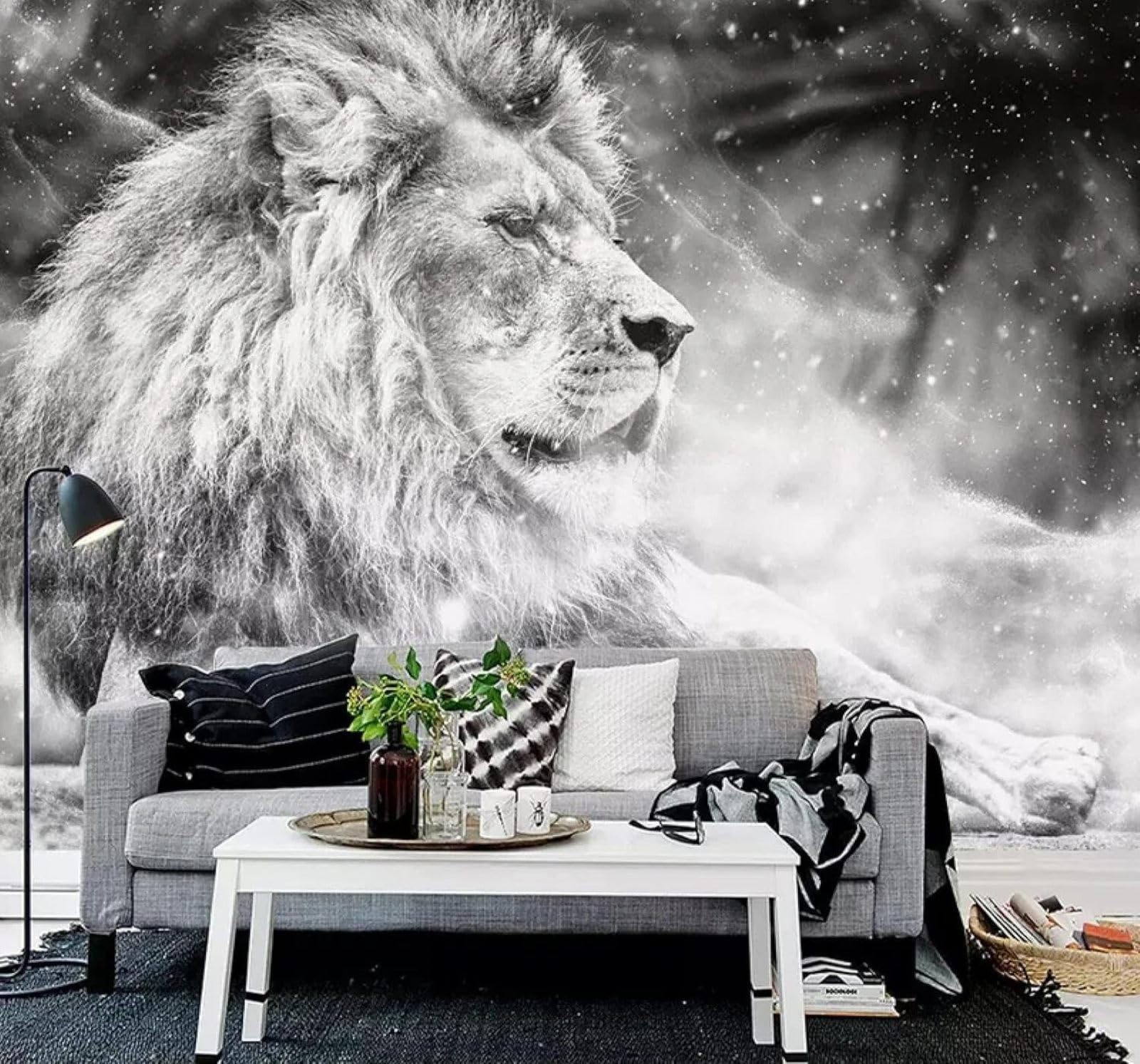 XLMING Minimalist Hand Drawn Black and White Animals Lion 3D Wallpaper Luxury Home Dining Decor Paste Sofa Living Room The Wall for Bedroom Mural-150cm×105cm