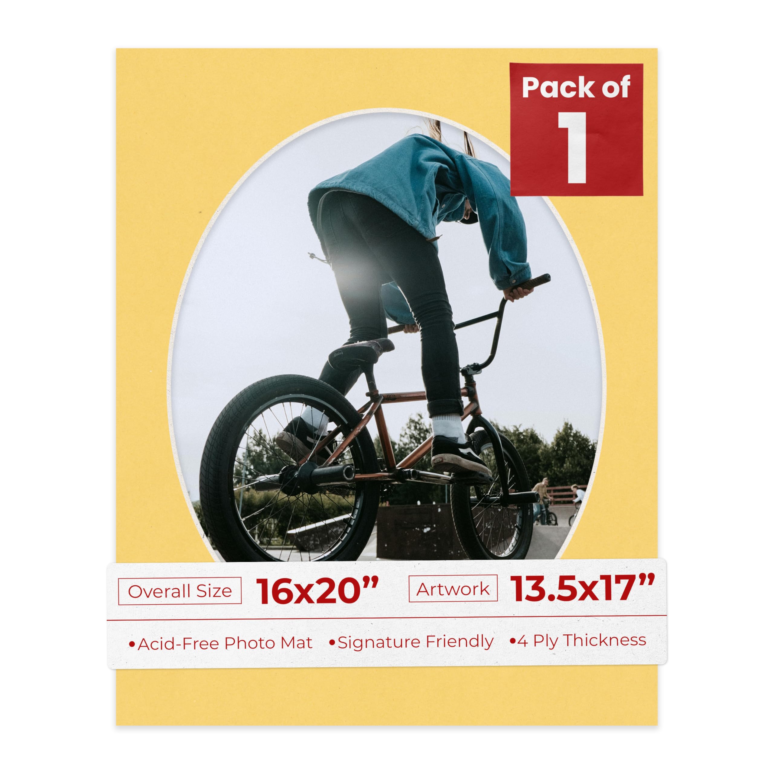 16x20 Mat Bevel Cut for 13.5x17 Photos - Precut Chamois Yellow Oval Shaped Photo Mat Board Opening - Acid Free Matte to Protect Your Pictures - Bevel Cut for Family Photos, Pack of 1 Matboard Show Kit-image-38