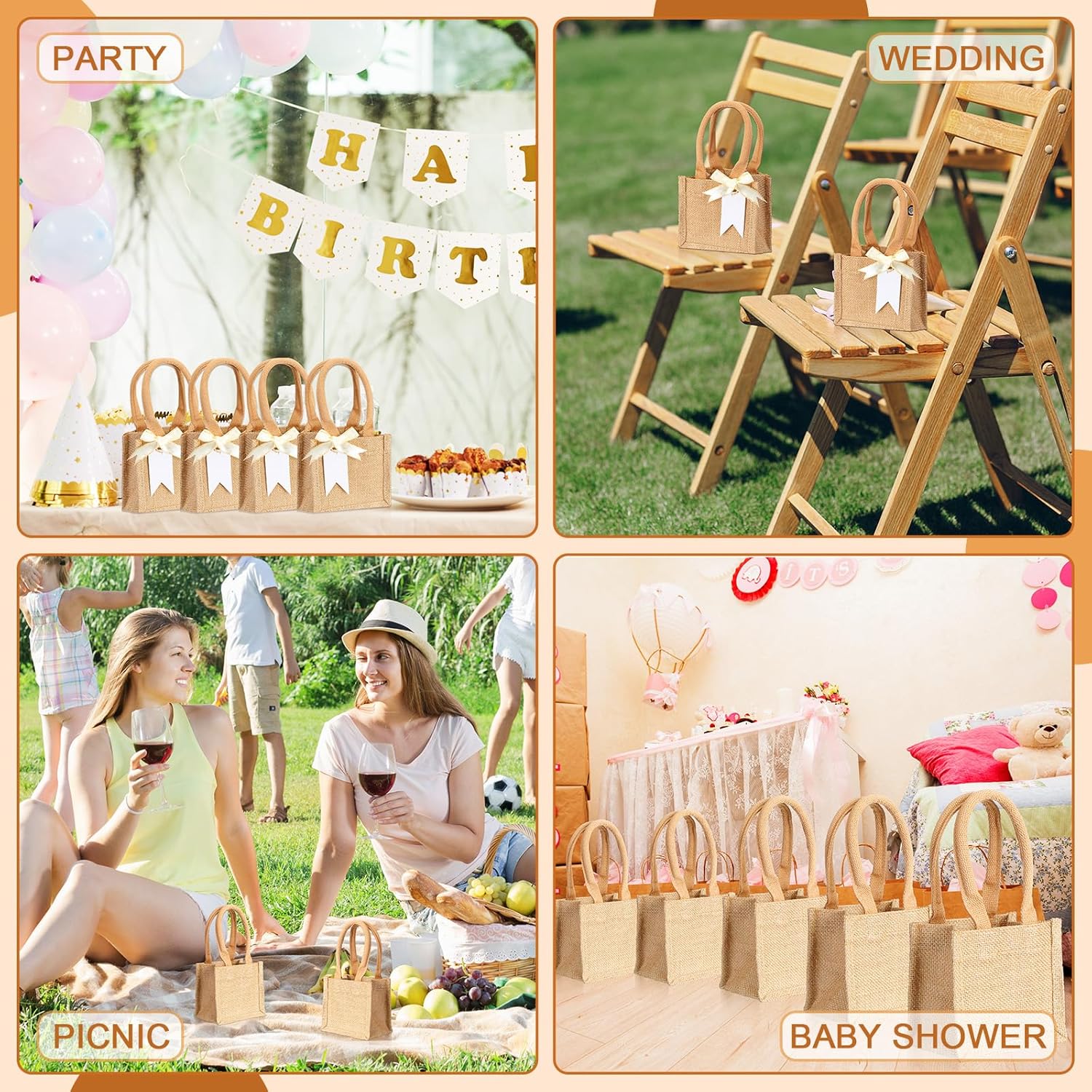 Silkfly 20 Pcs Mini Burlap Jute Tote Bags with Handle Small Blank Reusable Market Grocery Bags Bridesmaids Wedding Gift