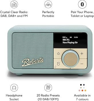Roberts Revival PETITE2 FM/DAB/DAB+ Digital Radio with Bluetooth, Duck Egg