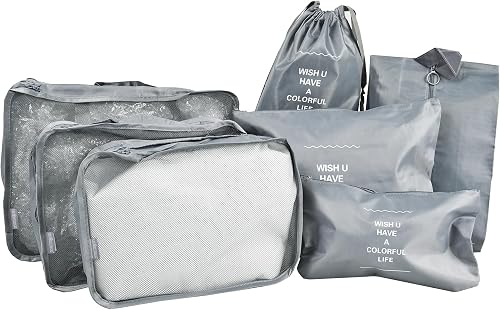 7 Pcs Travel Luggage Clothing Packing Bags Set (Grey)