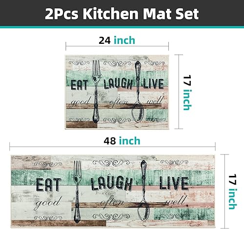 Miniatura 8 de Carvapet Tapete de cocina 2 piezas de 17 x 48 pulgadas + 17 x 24 pulgadas con parte trasera antideslizante, patrón impreso, decoración de granja,