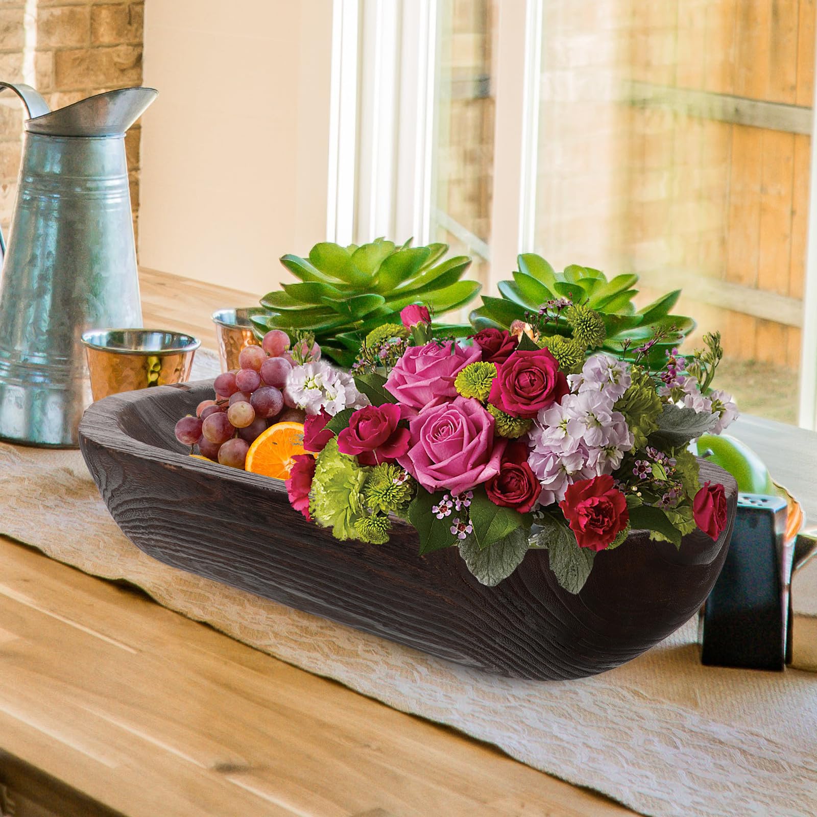 Lurrose Ciotola Decorativa in Legno Rustica per Interni Casa Design Versatile e Stile Country come Centrotavola per Decorazioni Cucina