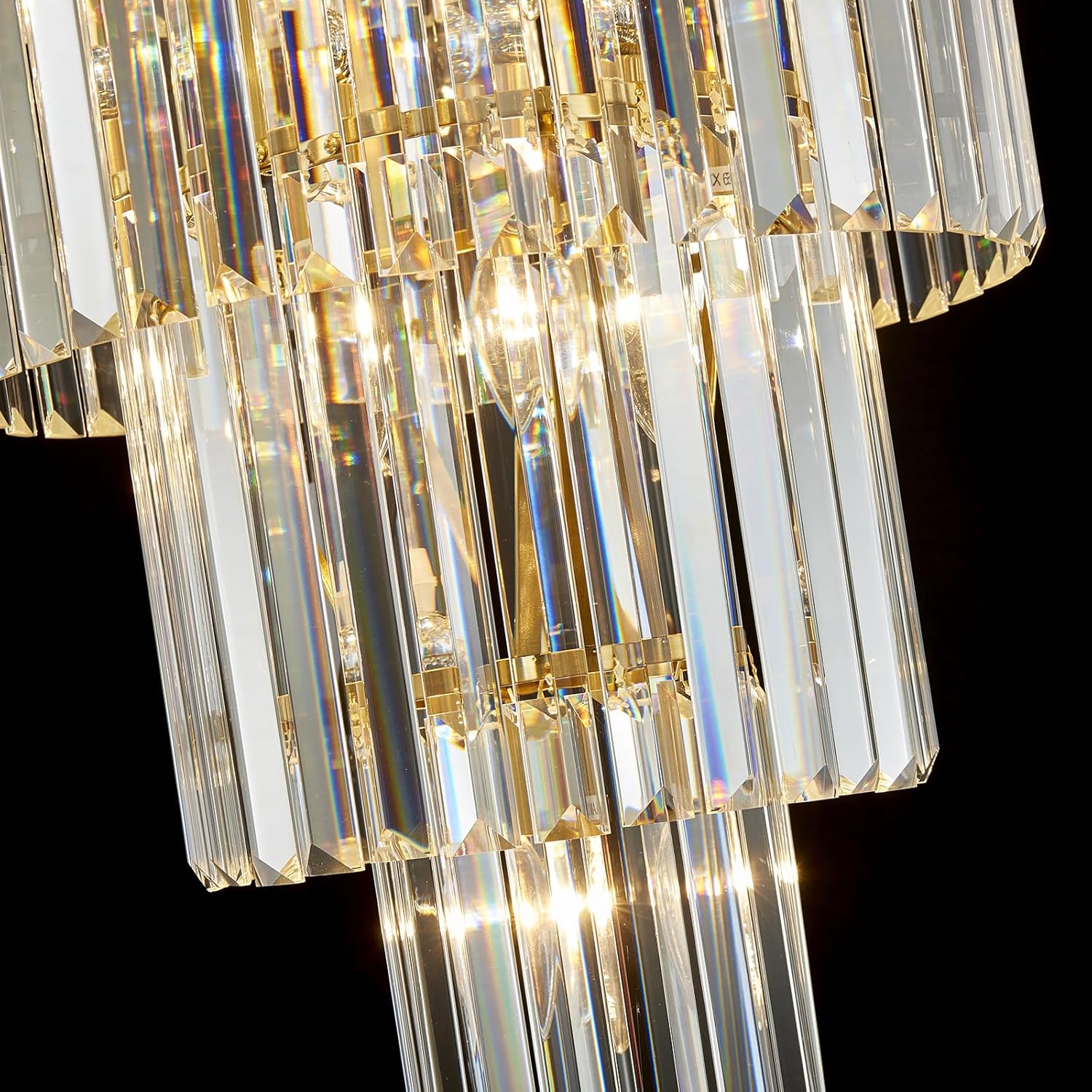 Gold Long Crystal Chandelier for High Ceiling, Height 35.5 inch 5-Tier Modern Chandeliers Lighting Fixture, Round Light for Entryway Staircase Foyer