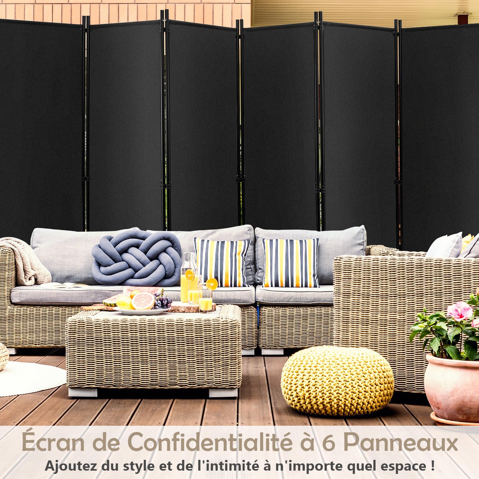 GOPLUS Paravent Pliable 6 Panneaux avec Roues, Brise Vue Intérieure et Extérieure avec Support en Métal,Paravent de Chambre Retractable 334,5x172CM, pour Salon, Chambre, Hôpital(Gris)