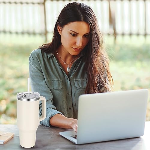 Miniatura 6 de Vaso de 40 onzas con asa y pajita, vaso de acero inoxidable aislado con tapa 2 en 1, taza de café de viaje con doble vacío, taza de café, paquete de