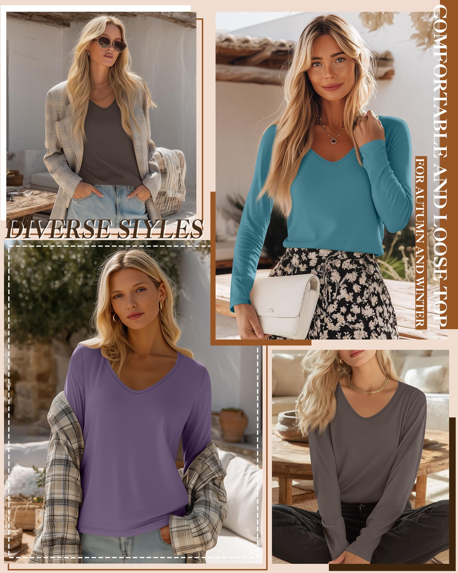 Ficerd 3 Maglie da Donna a Maniche Lunghe