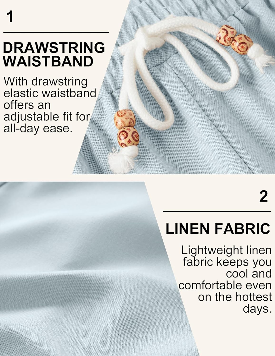 COOFANDY Mens Linen Shorts Casual Drawstring Elastic Waist Lightweight Summer Vacation Beach Shorts - Image 4