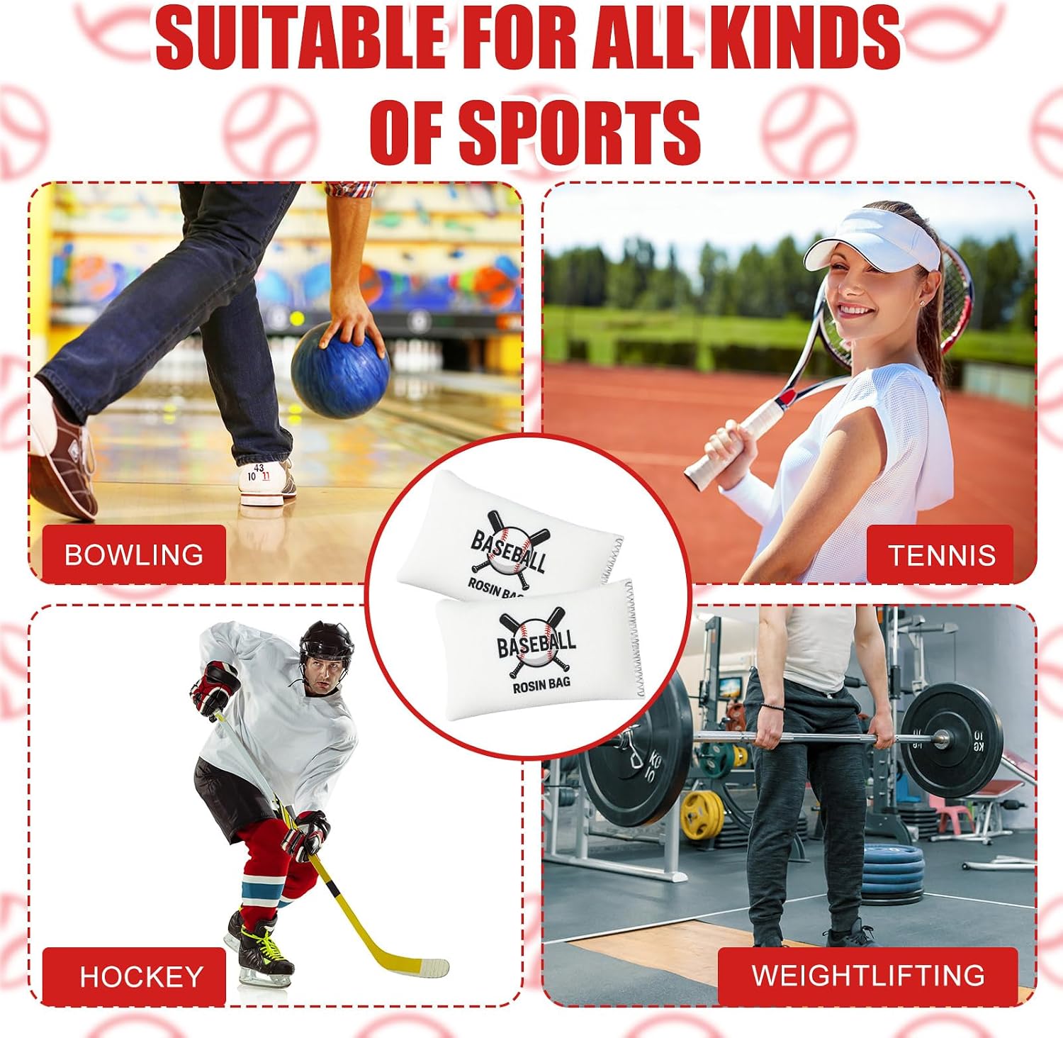 Lounsweer 6 Pcs Rosin Bags for Softball Baseball Accessories Kit Absorbing Rosins Sacks for Hands Fits for Multi-sport Drying Resealable Bag
