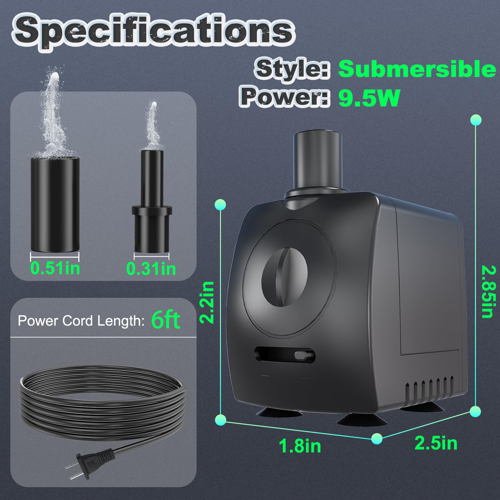 songlong Knifel Bomba Sumergible de 130 GPH Ultra silenciosa con protección contra Quemaduras en seco, 5.2 pies de elevación, para Fuentes, hidropónicos, estanques, acuarios y Mucho más. | Ultra silencioso, perfecto para hidroponía, estanques pequeños, ac