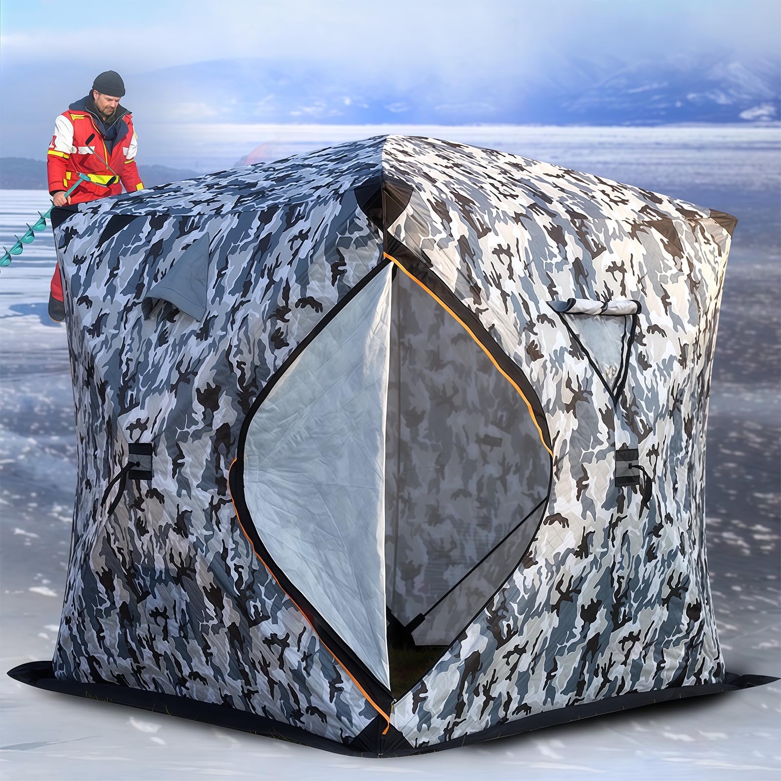 Abri thermique isolé pour pêche sur glace tente 3-4 places en coton épais