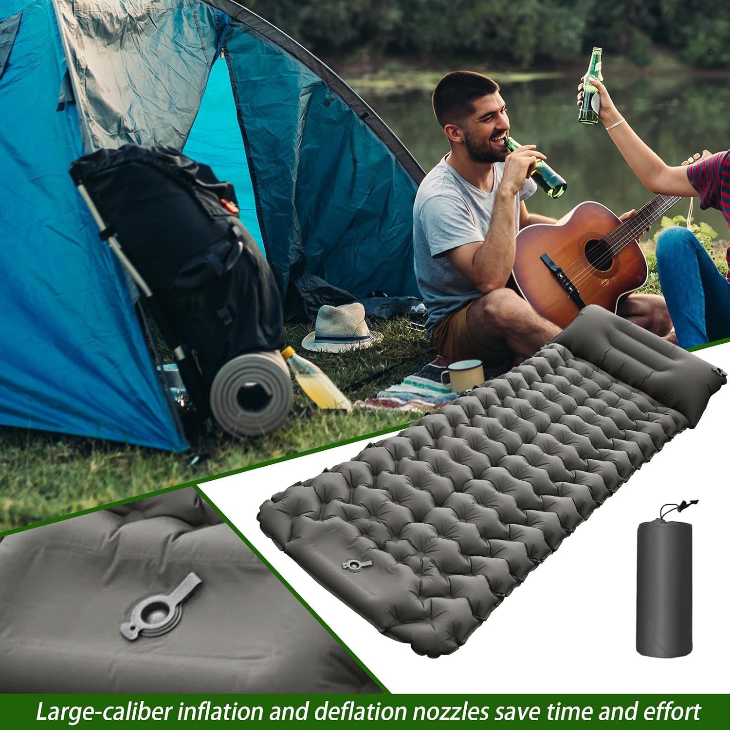 Compact Camping Sleep Pad - Self-Inflating Air Mattress for Backpacking, Hiking Trips, Portable Waterproof 40D Nylon TPU Bed Mat Outdoor Gear